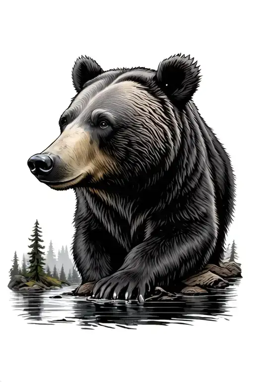 Bear In A Forest Next To A River