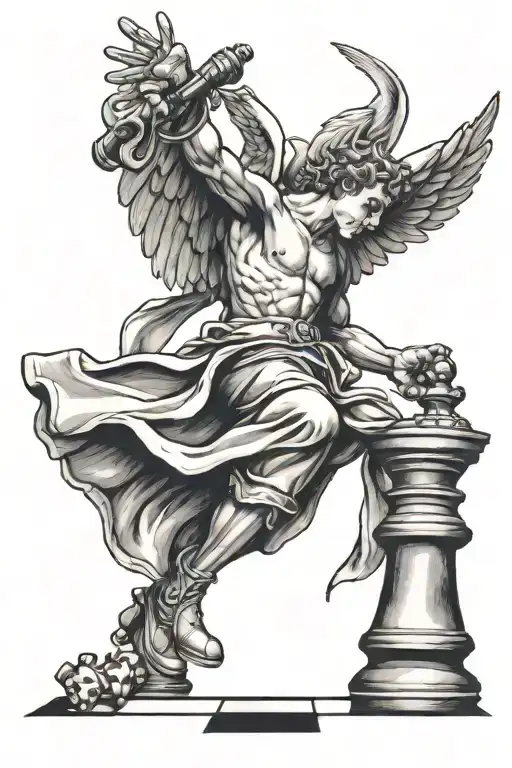 Falling Male Angel Catching A Chess Piece