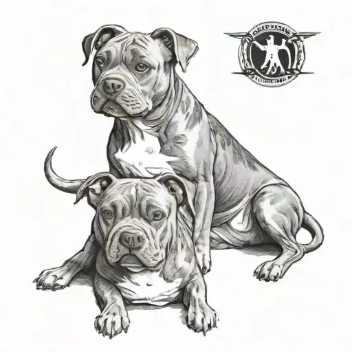 Small Two Pitbull Dogs On Either Side With A Girl In Between