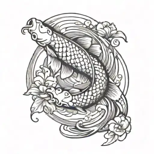 Koi Fish Swimming Upstream A Stone Path Towards Bright Shining Full