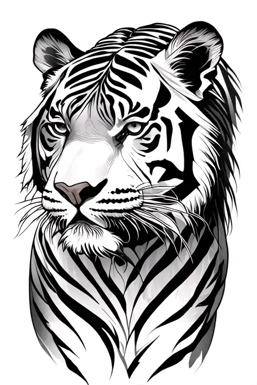 White Tiger In Jungle Background