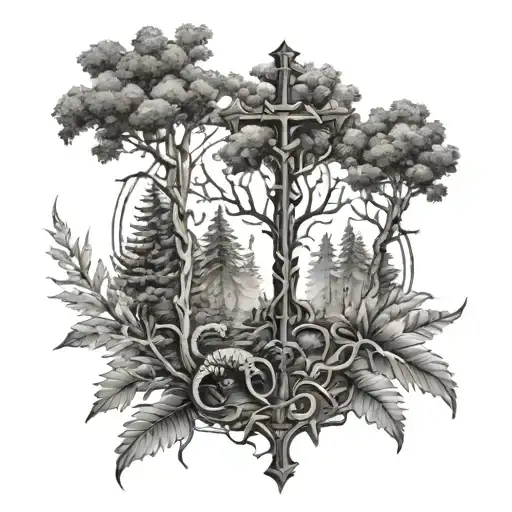 Forest With Cross And Trees With Scorpion