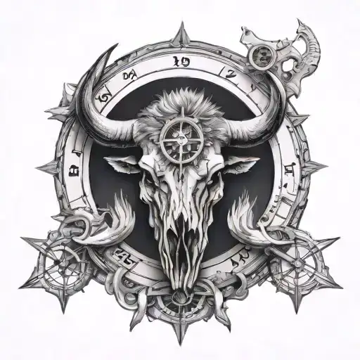 American Bison Skull With Compass Surrounded