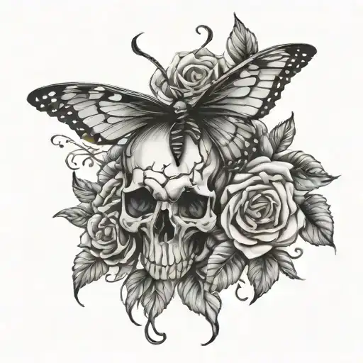 Roses Butterfly Deer Skull