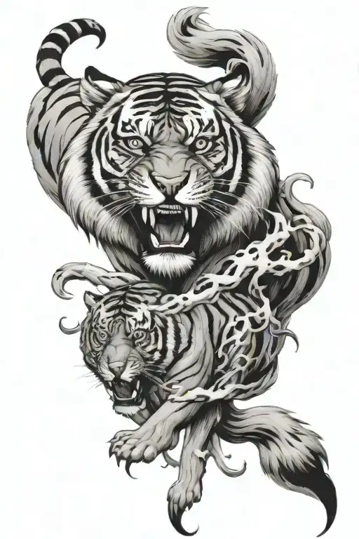 1 Tiger With Pack Of Wolves