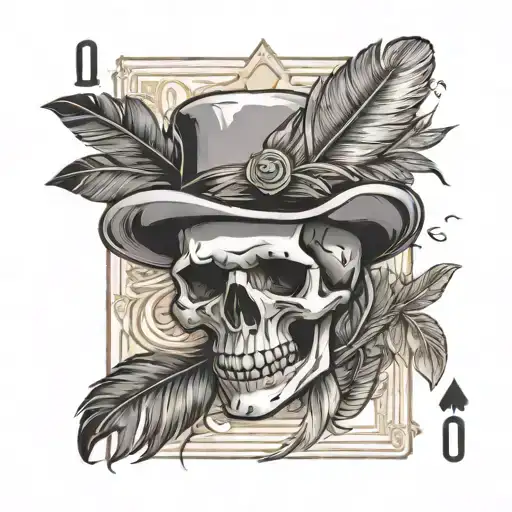 Playing Card With A Skull And Feathers