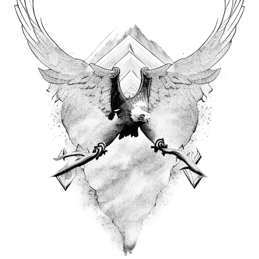 A Fierce Eagle Perched On Top Of A Mountain Peak With Its Wings Spread Wide