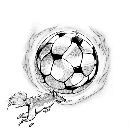 A Soccer Ball On Fire With A Wolf And Moon Silhouette