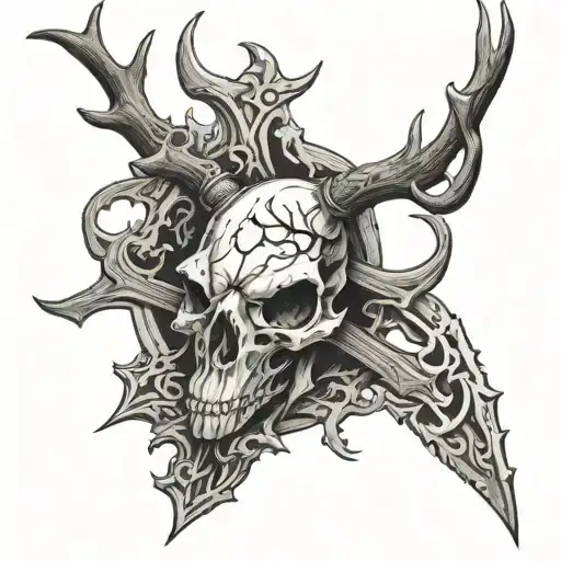 Deer Skull With Cross Incorporated Masculine