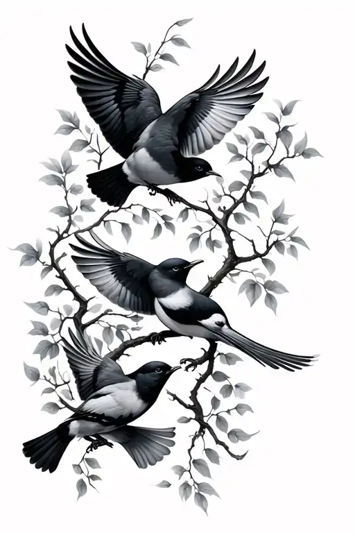 Four Birds Flying Connected By A Vine Wrapping