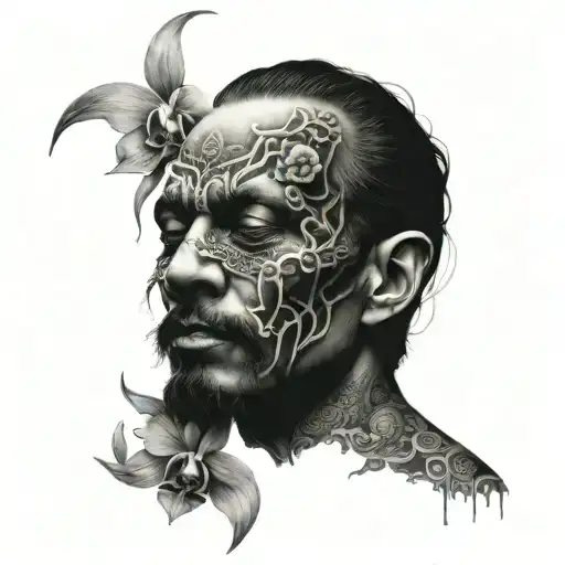 Hollywood Evil Man Close Up Face Morphing Into Rotting Blooming Orchids