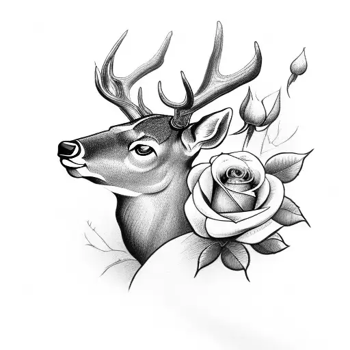 Deer With Traditional Roses Underneath