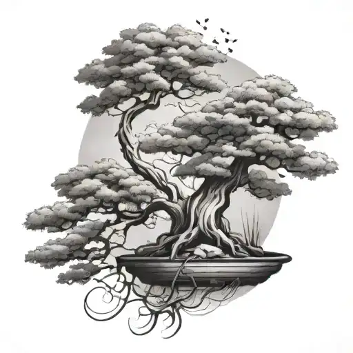 Bonsai Tree With Whimsical Background