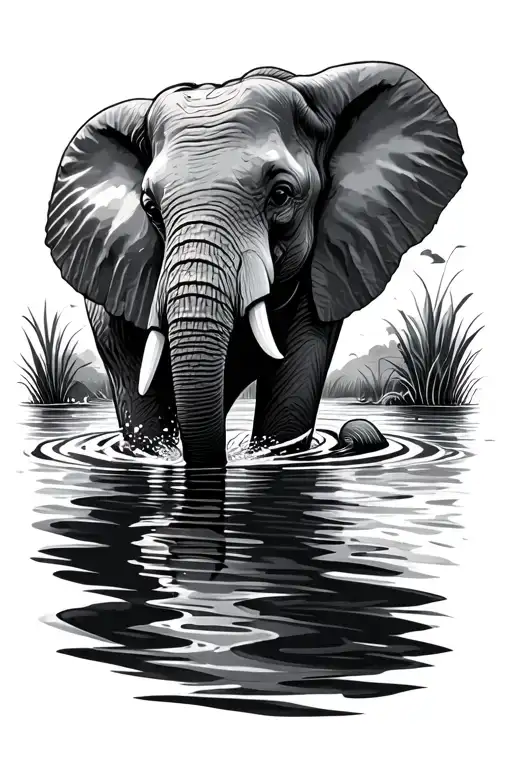 African Water With Elephant Drinking Out Of It