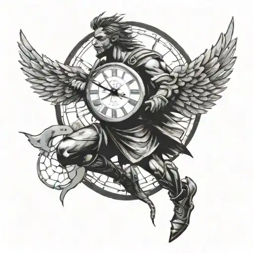 Warrior With A Cracked Clock Behind It With Dove Wings