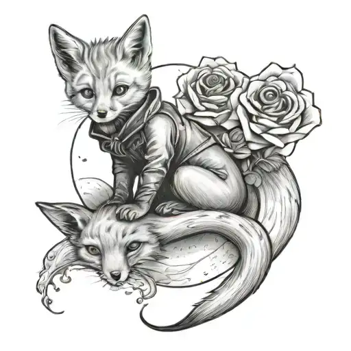 Little Prince On His Planet With The Fox And The Rose