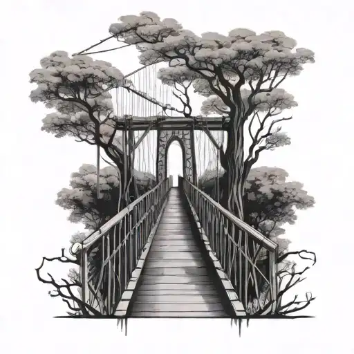 A Suspension Bridge With A Tree On One End