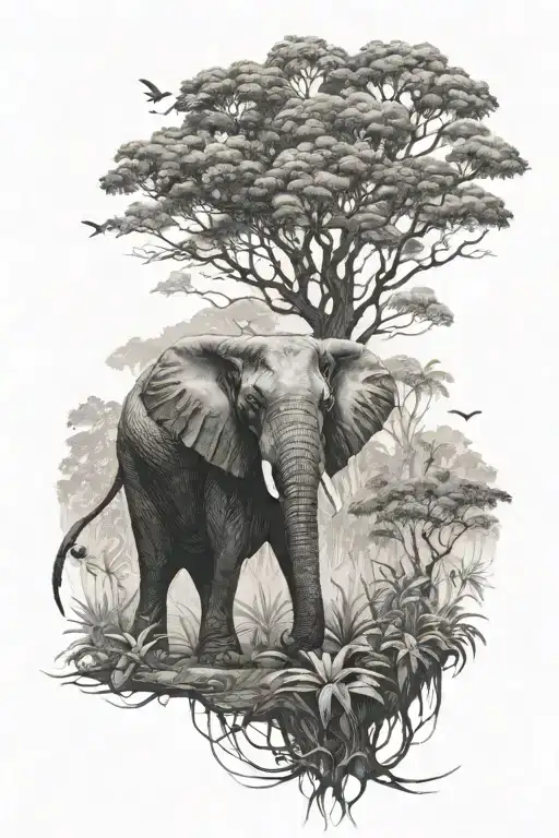 Elephant Jungle Forest With Trees