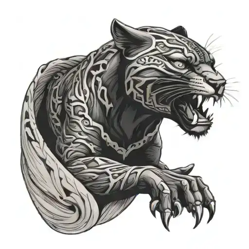 Black Panther Roaring And Owl Flying