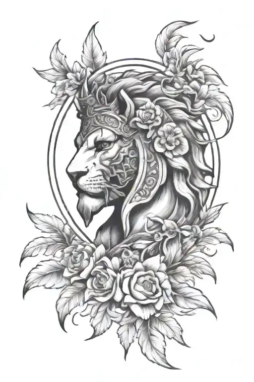 Spartan With Lion And Florals With Trees And Keyhole