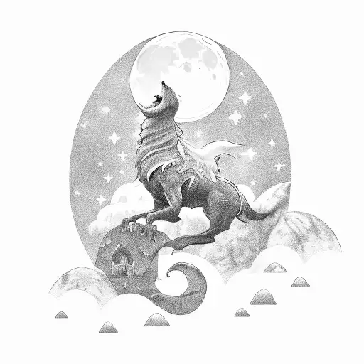 A Majestic Moonlit Landscape With A Mythical Creature Playing Electronic Music