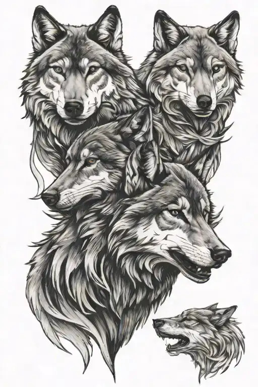 3 Wolf Heads Ontop Of Each Other