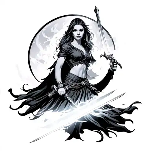 Woman Good Holding A Light Sword