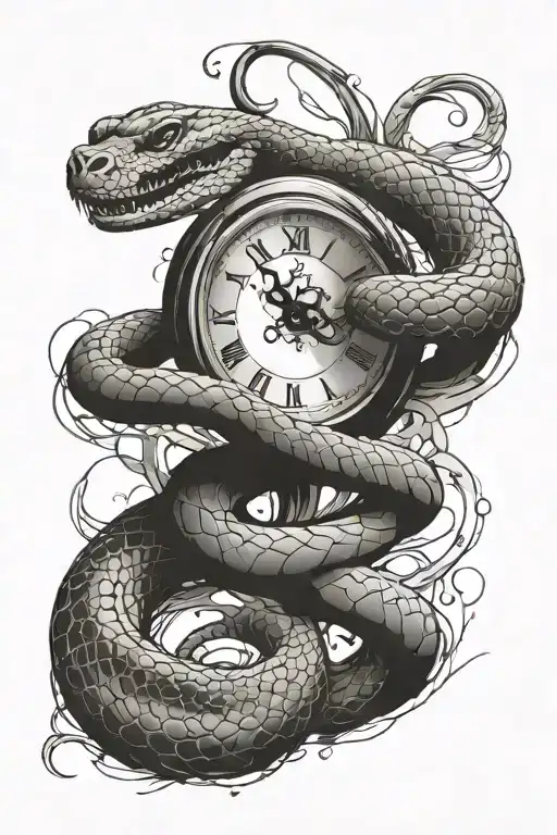 Broken Clock With Snake Wrapped