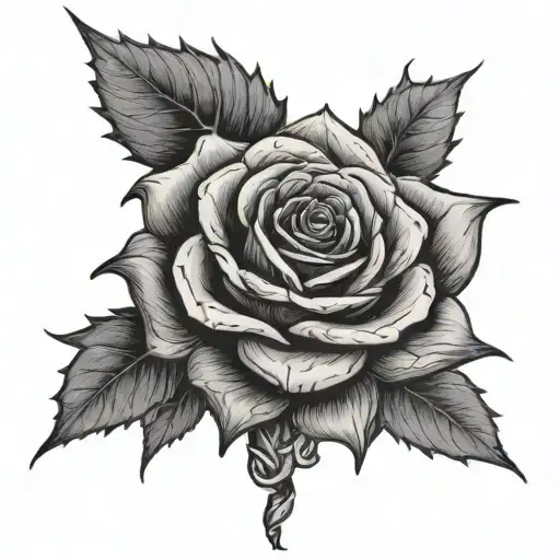 Rose With Thorns Intertwined With A Black Dhalia Flower