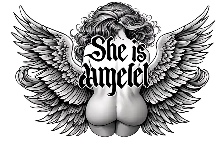 Sexy Lower Back Tattoo With A Word She Is Angelic