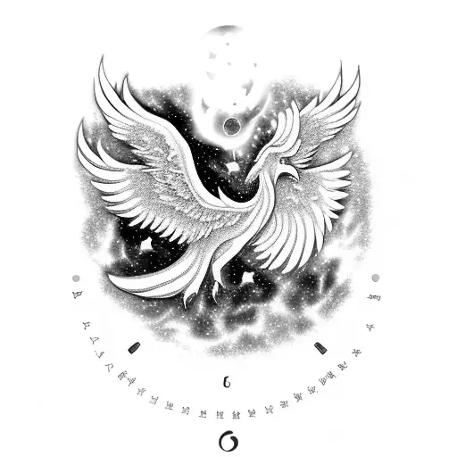 A Majestic Phoenix Emerging From A Typewriter Surrounded By Constellations