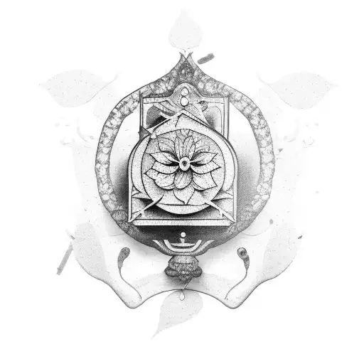 A Black And Grey Tattoo Of A Libra Scale With Flower Petals As Weights Tattoo