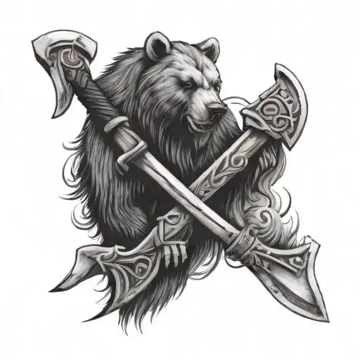 Viking Runes And Axes Crossing Over Eachother With Bear Roaring