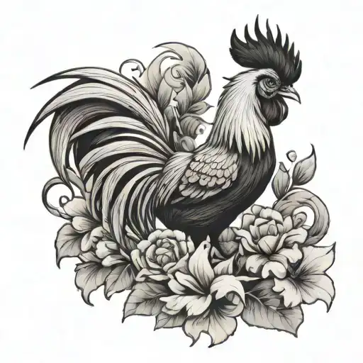Fighting Rooster With Flowers