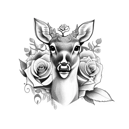 Deer With Roses Underneath