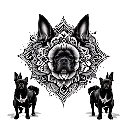 Tribal Mandala Behind Abstract Dogs With A Pen Of The