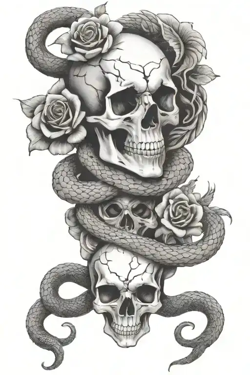 Rose Snake Skull And Eagle On Back Piece