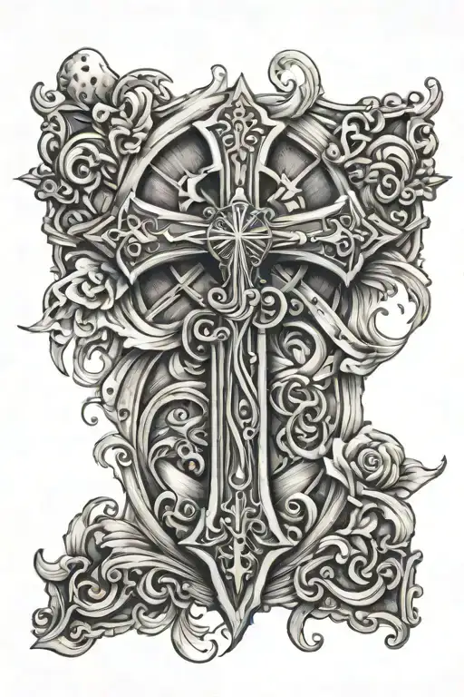 Nautical Wooden Cross Tattoo Design