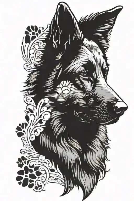 Outline Of A Paw Print With A Black German Shepherd Inside Of It