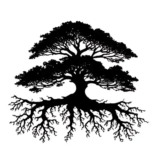 A Tree Silhouette With Roots Growing Into The Shape Of The Client's Favorite Tree Species Tattoo