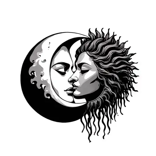 Sun And Moon Kissing Eachother With Lips Touching And Sun Has Dreads
