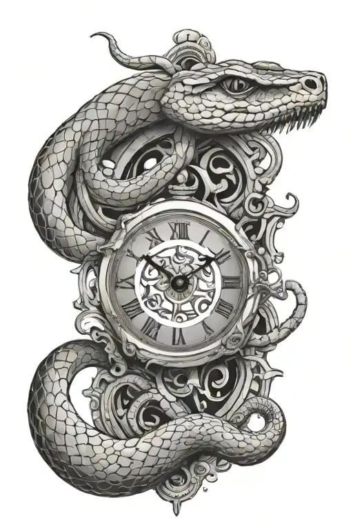 Broken Clock With Snake Wrapped