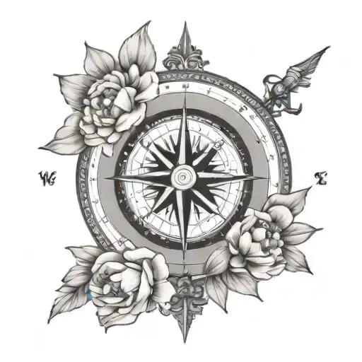 Compass With Small Peonies Blooming