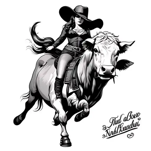 Cowgirl On Bull Pinup American Traditional Style