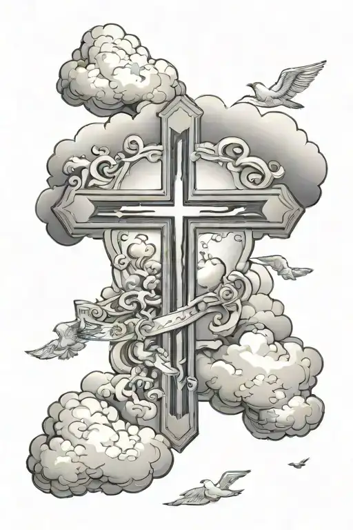 Cross With Clouds And Bible Verse