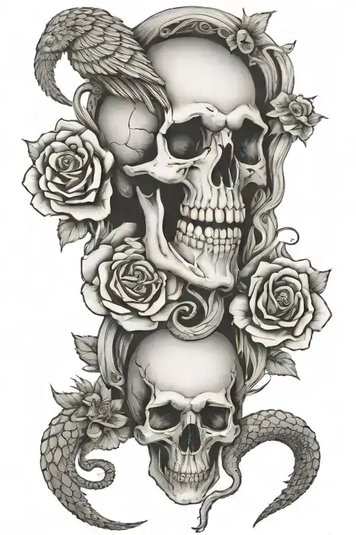 Rose Snake Skull And Eagle On Back Piece