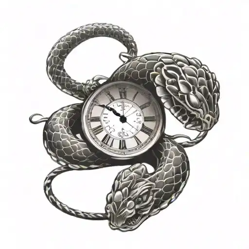 Clock Face With A Snake Coiled Behind It