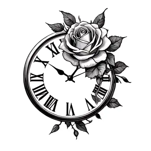 Rose And Clock With Roman Numerals