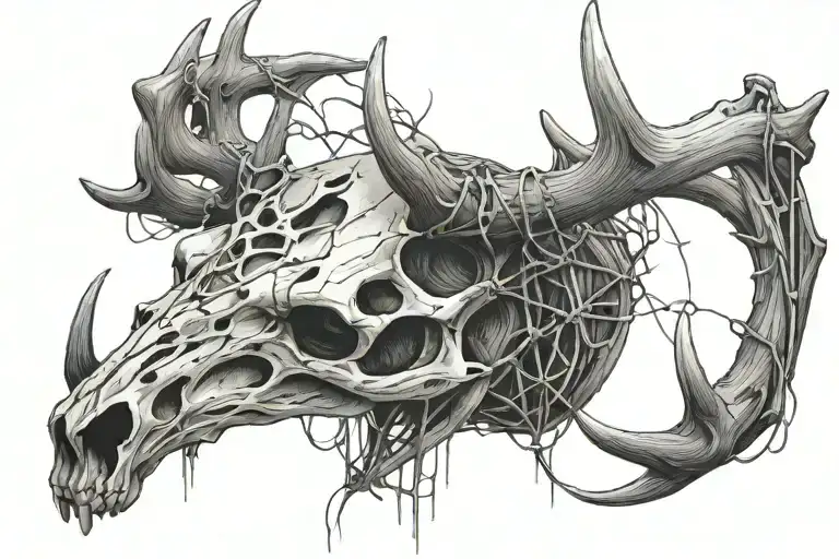 Deer Skull With Barb Wire Wrapped