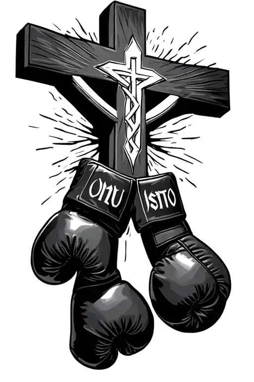 Christian Cross With Boxing Gloves Hanging